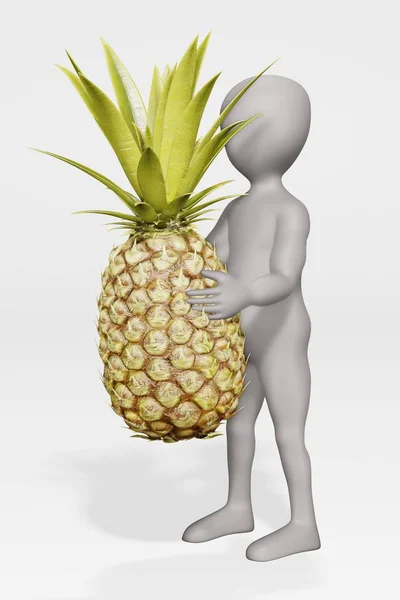 3D Render of Cartoon Character with Pineapple