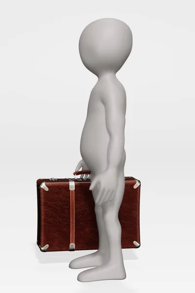 Render Cartoon Character Old Suitcase — стокове фото