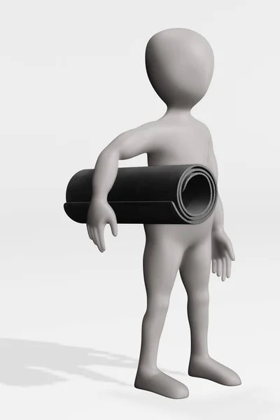 3D与瑜伽垫的卡通角色渲染 — 图库照片