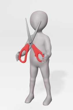 çizgi film karakteri makasla 3D render