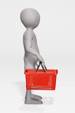 çizgi film karakteri alışveriş sepeti ile 3D render
