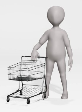 çizgi film karakteri alışveriş sepeti ile 3D render