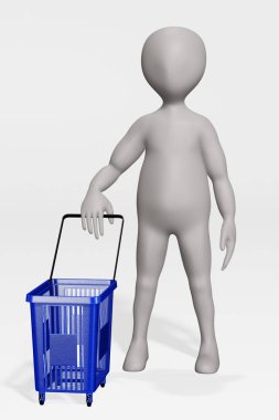 çizgi film karakteri alışveriş sepeti ile 3D render