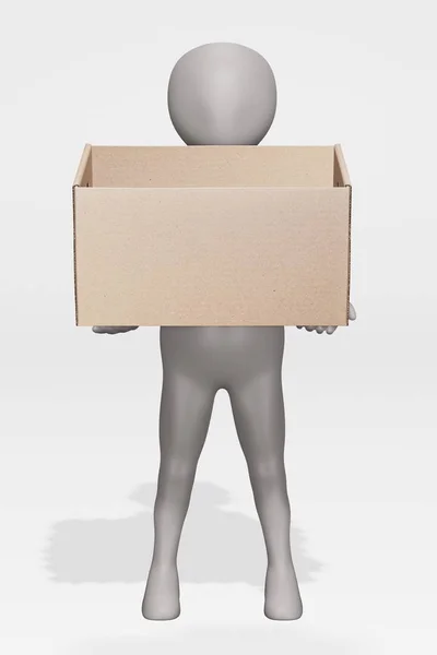 Render Cartoon Character Cardboard Box — Stock Photo, Image
