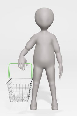 çizgi film karakteri alışveriş sepeti ile 3D render