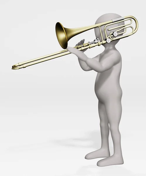 Render Personagem Desenhos Animados Com Baixo Trombone — Fotografia de Stock