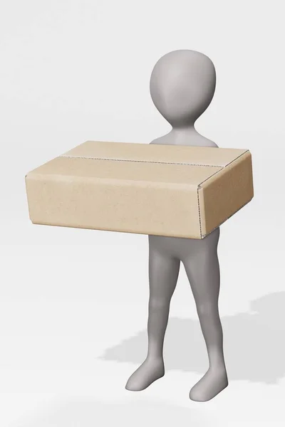 Render Cartoon Character Cardboard Box — стокове фото