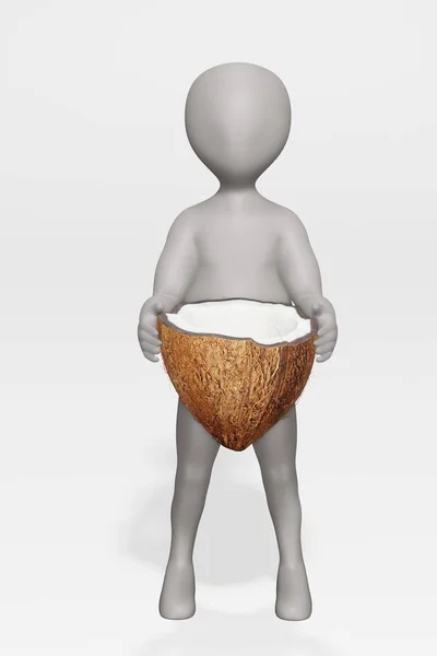 3D卡通人物与椰子的渲染 — 图库照片