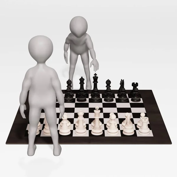 3D具有国际象棋的卡通角色渲染 — 图库照片