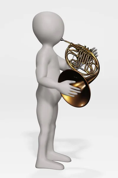 Render Cartoon Character French Horn — Stock Photo, Image