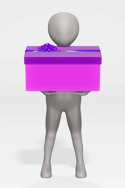 Render Cartoon Character Gift — Stock Photo, Image