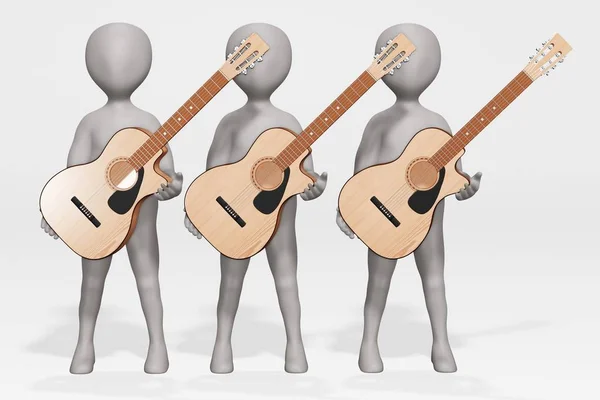 Render Personnages Bande Dessinée Avec Guitare — Photo