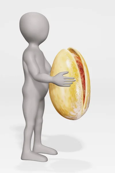 3D带Pistachio Nut的卡通角色渲染 — 图库照片