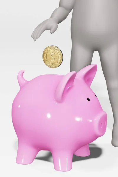 Render Cartoon Character Piggy Bank — Stock Photo, Image