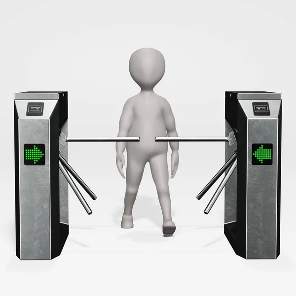 Render Personagem Desenho Animado Com Rotary Barrier Gate — Fotografia de Stock