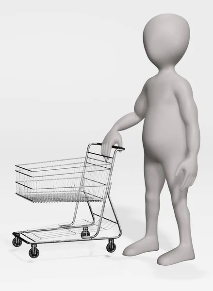 Render Cartoon Character Shopping Cart — Stock Photo, Image