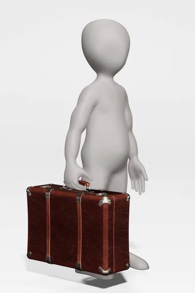 3Dレンダリング漫画のキャラクターの古いスーツケース — ストック写真