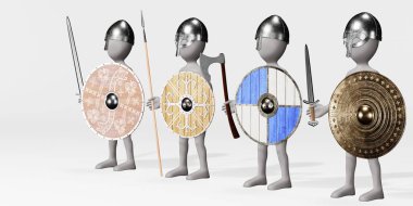 Viking Savaşçıları Olarak Çizgi Film Karakterinin 3D Çizimi