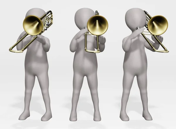 Render Cartoon Character Bass Trombone — Stock Photo, Image