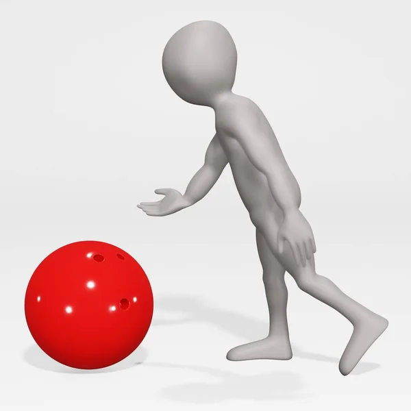 Render Van Stripfiguur Met Bowlingbal — Stockfoto