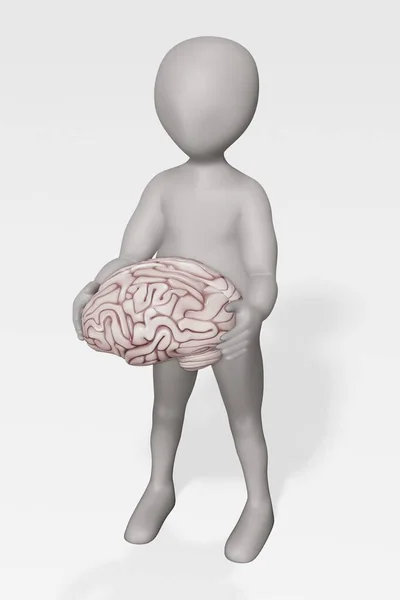 Renderizado Carácter Con Cerebro Humano — Foto de Stock