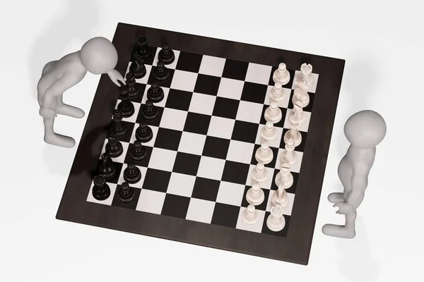 3D具有国际象棋的卡通角色渲染 — 图库照片