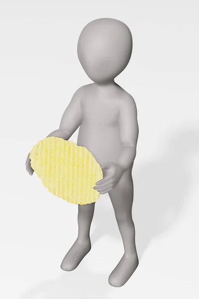 3D用马铃薯片渲染卡通角色 — 图库照片