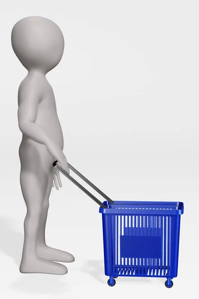 Render Cartoon Character Shopping Cart — Stock Photo, Image