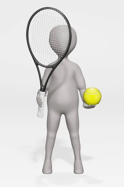 3D带网球装备的卡通形象渲染 — 图库照片