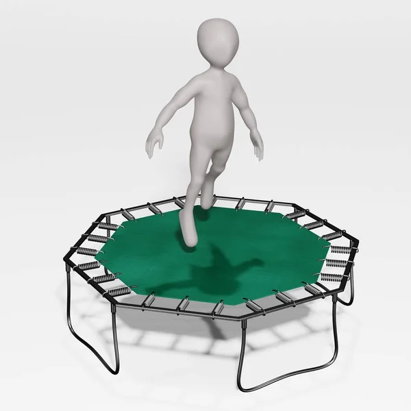 Render Van Stripfiguur Met Trampoline — Stockfoto