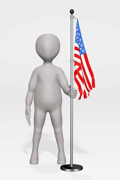 3D带我们国旗的卡通角色渲染 — 图库照片