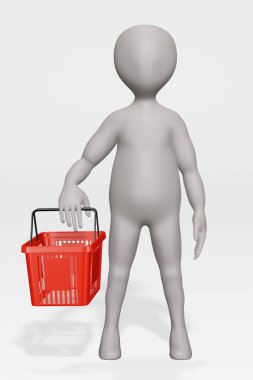çizgi film karakteri alışveriş sepeti ile 3D render