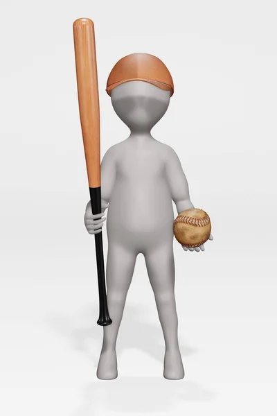 Render Personagem Desenhos Animados Com Bastão Beisebol — Fotografia de Stock