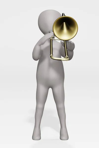 Render Personagem Desenhos Animados Com Baixo Trombone — Fotografia de Stock