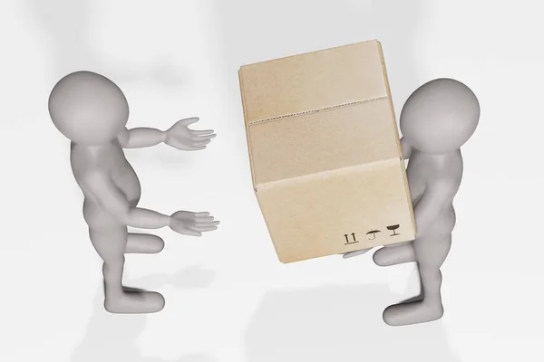 Render Cartoon Character Cardboard Box — 스톡 사진