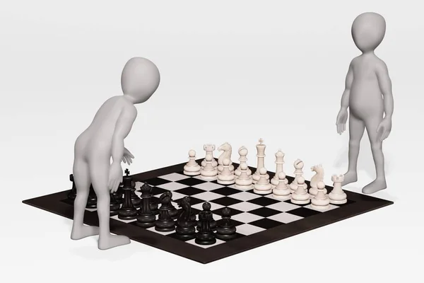 3D具有国际象棋的卡通角色渲染 — 图库照片
