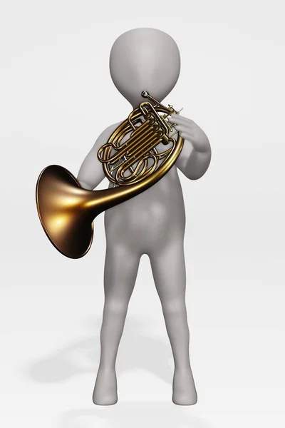 Render Cartoon Character French Horn — Stock Photo, Image