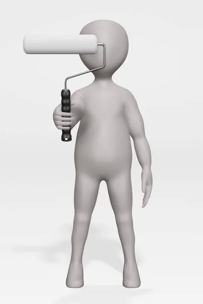 Render Cartoon Character Painting Roller — Stock Photo, Image