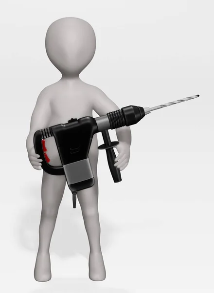電動工具付き漫画キャラクターの3Dレンダリング — ストック写真