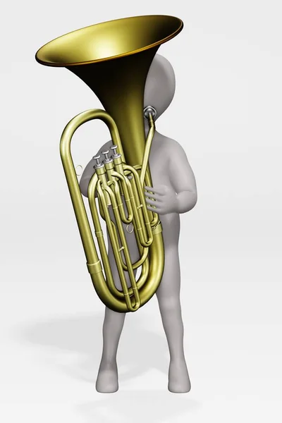 Render Van Stripfiguur Met Tuba — Stockfoto