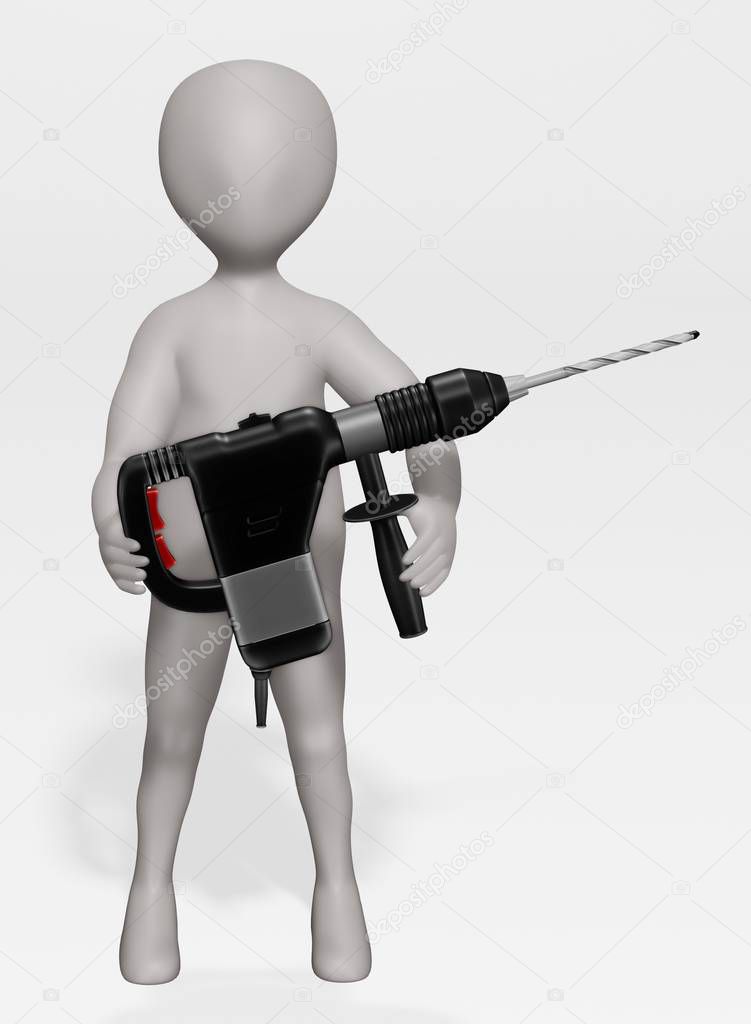 3D Render of Cartoon Character with Power Tool