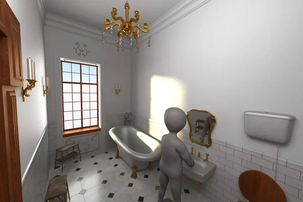 Render Cartoon Character Bathroom — Stock Photo, Image
