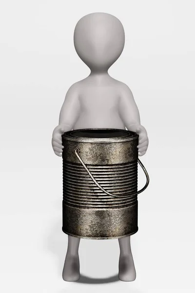 3Dペイントで缶と漫画のキャラクターのレンダリング — ストック写真