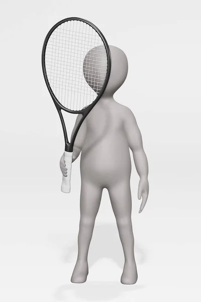 Render Del Personaggio Dei Cartoni Animati Con Attrezzature Tennis — Foto Stock