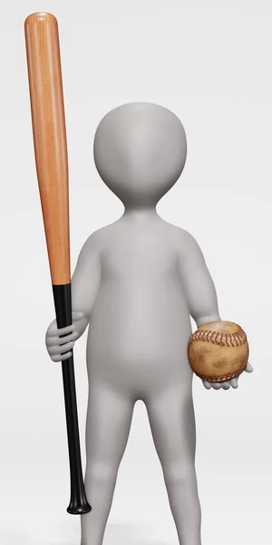 带棒球棍的卡通角色3D渲染 — 图库照片