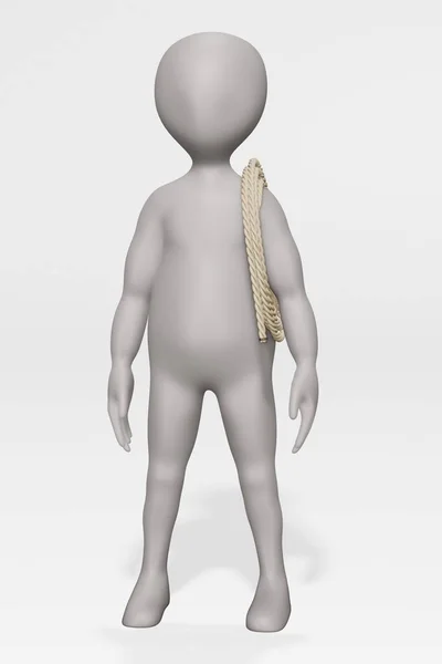 Renderizado Personaje Dibujos Animados Con Cuerda — Foto de Stock