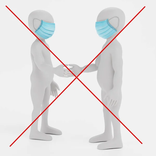 Render Cartoon Characters Face Mask Handshaking — Stock Photo, Image