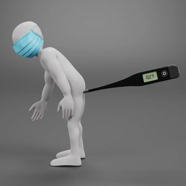 Render Cartoon Character Face Mask Thermometer — Stock Photo, Image