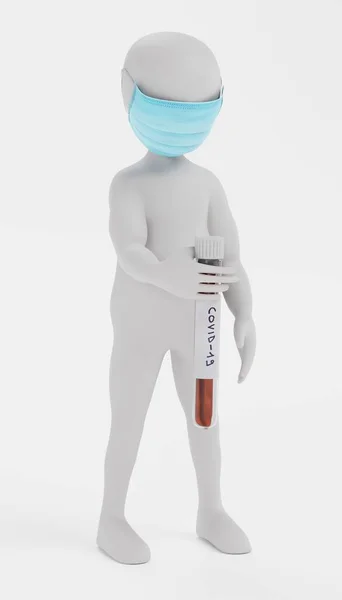 Renderização Personagem Dos Desenhos Animados Com Máscara Facial Tubo Teste — Fotografia de Stock