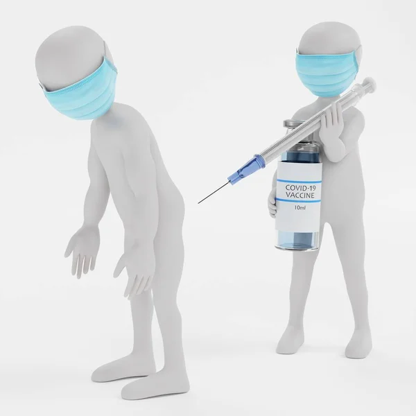 Cartoon Character Face Mask Vaccine — 스톡 사진